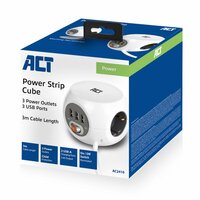 ACT AC2410 | Stekkerdoos | 3 Stopcontacten | 3 m | Binnen | Wit