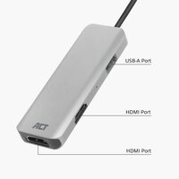 ACT AC7013 | Docking Station &amp; Poortreplicator | USB-C 3.2 Gen 1 | Zwart/Grijs