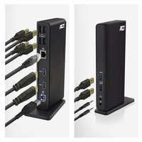ACT AC7049 | USB-C/A Multiport Docking Station | 2x HDMI (2048x1152) + Ethernet + 6x USB + Audio | Zwart