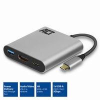 ACT AC7022 | USB-C naar HDMI Female Adapter | PD Pass-Through 60W | 4K | USB-A