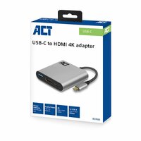 ACT AC7022 | USB-C naar HDMI Female Adapter | PD Pass-Through 60W | 4K | USB-A
