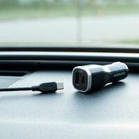Mobiparts Car Charger | Dual USB-A &amp; USB-C Autolader 12W | Zwart