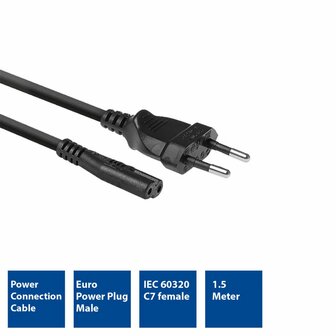 ACT AC3300 | Elektriciteitssnoer | 1,5 Meter | CEE7/16 naar C7 Stekker | Zwart