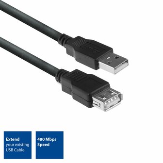 ACT AC3040 USB-kabel 1,8 m USB 2.0 USB A Zwart