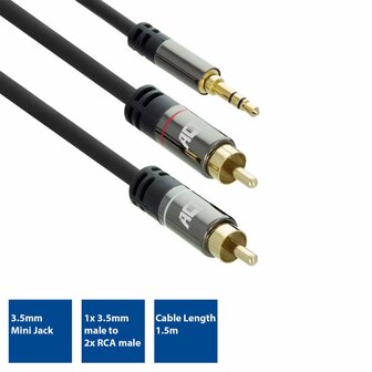 ACT AC3605 audio kabel 1,5 m 2 x RCA 3.5mm Zwart