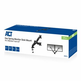 ACT AC8312 | Verstelbare Monitor-bureaubeugel | Tot 32&quot; | Max 9kg | VESA 100x100 | 2 Monitoren