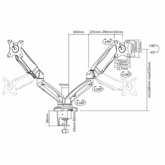 ACT AC8312 | Verstelbare Monitor-bureaubeugel | Tot 32&quot; | Max 9kg | VESA 100x100 | 2 Monitoren