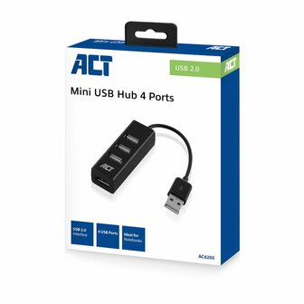 ACT AC6205 interface hub USB 2.0 480 Mbit/s Zwart