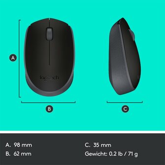 Logitech M171 | Draadloze Muis | Links- en Rechtshandig | RF | 1000 DPI | Zwart
