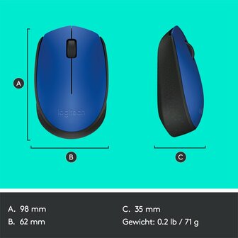 Logitech M171 | Draadloze Muis | Links- en Rechtshandig | RF | 1000 DPI | Zwart/Blauw