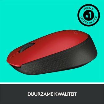 Logitech M171 | Draadloze Muis | Links- en Rechtshandig | RF | 1000 DPI | Rood/Zwart