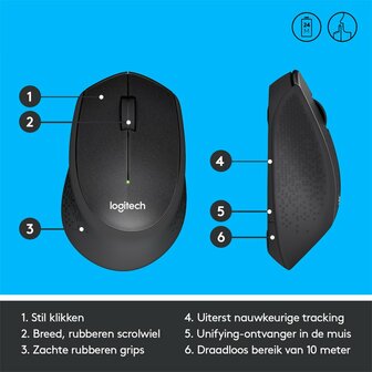 Logitech M330 Silent Plus | Draadloze Muis | Rechtshandig | RF | 1000 DPI | Zwart