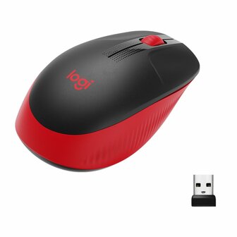 Logitech M190 | Draadloze Muis | Links- en Rechtshandig | RF | 1000 DPI | Zwart/Rood