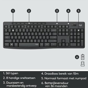 Logitech MK295 Silent | Draadloze Muis en Toetsenbordcombo | QWERTY