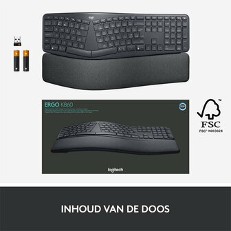Logitech K860 Ergo | Draadloos Bluetooth Toetsenbord met Receiver | QWERTY