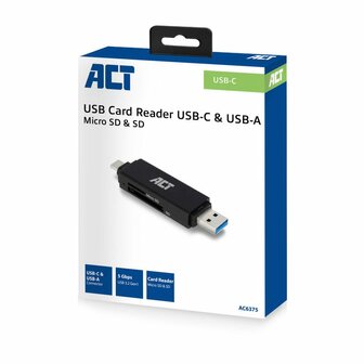 ACT AC6375 geheugenkaartlezer USB 3.2 Gen 1 (3.1 Gen 1) Zwart