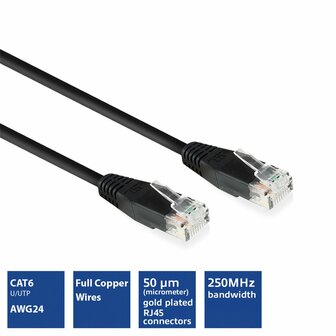 ACT Zwarte 2 meter UTP CAT6 patchkabel met RJ45 connectoren