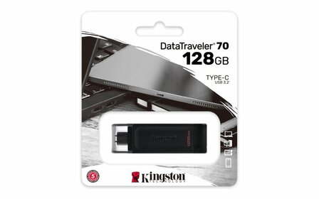 Kingston Technology DataTraveler 70 USB flash drive 128 GB USB Type-C 3.2 Gen 1 (3.1 Gen 1) Zwart