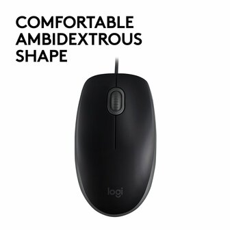 Logitech B110 Silent | Bekabelde Muis | Links- en Rechtshandig | USB-A | 800 DPI | Zwart