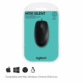 Logitech B110 Silent | Bekabelde Muis | Links- en Rechtshandig | USB-A | 800 DPI | Zwart
