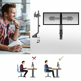 ACT AC8332 | In Hoogte Verstelbare Monitor-bureaubeugel | Tot 27&quot; | Max 7kg | VESA 100x100 | 2 Monitoren
