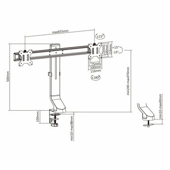 ACT AC8332 | In Hoogte Verstelbare Monitor-bureaubeugel | Tot 27&quot; | Max 7kg | VESA 100x100 | 2 Monitoren