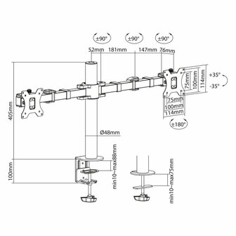 ACT AC8326 | Verstelbare Monitor-bureaubeugel | Tot 32&quot; | Max 12kg | VESA 100x100 | 2 Monitoren