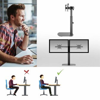 ACT AC8332 | In Hoogte Verstelbare Monitor-bureausteun | Tot 27&quot; | Max 6kg | VESA 100x100 | 2 Monitoren