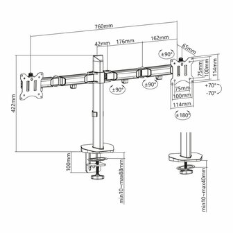 ACT AC8336 | Verstelbare Monitor-bureaubeugel | Tot 32&quot; | Max 9kg | VESA 100x100 | 2 Monitoren