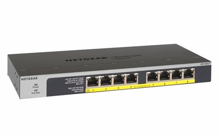NETGEAR GS108LP Unmanaged Gigabit Ethernet (10/100/1000) Power over Ethernet (PoE) 1U Zwart, Grijs