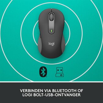 Logitech Signature M650 Large | Draadloze Muis | Rechtshandig | RF + Bluetooth | 2000 DPI | Grafiet