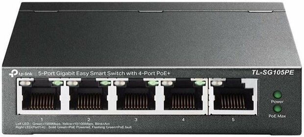 TP-Link TL-SG105PE | 5-Poorts Gigabit Easy Smart Switch | 4x PoE+ | Managed