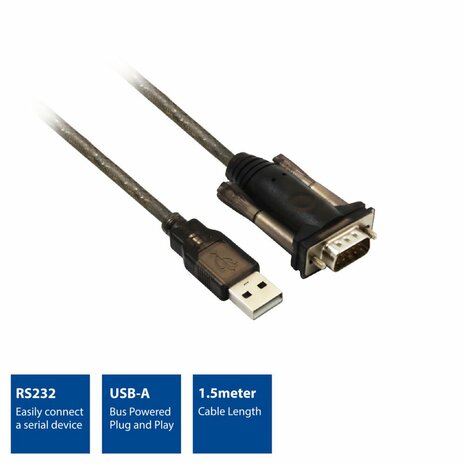 ACT AC6000 seriële kabel Zwart 1,5 m USB Type-A DB-9