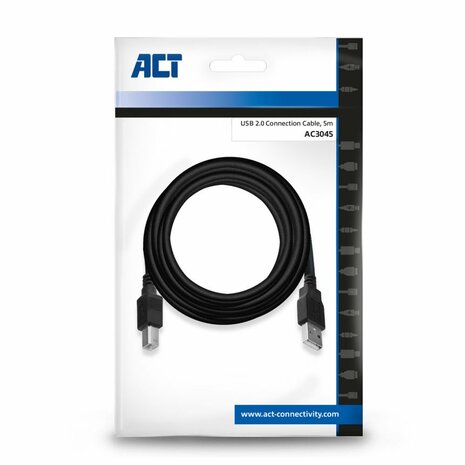 ACT AC3045 USB-kabel 5 m USB 2.0 USB A USB B Zwart