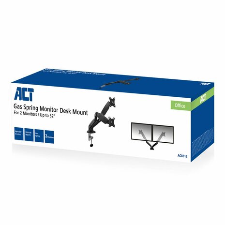 ACT AC8312 | Verstelbare Monitor-bureaubeugel | Tot 32" | Max 9kg | VESA 100x100 | 2 Monitoren