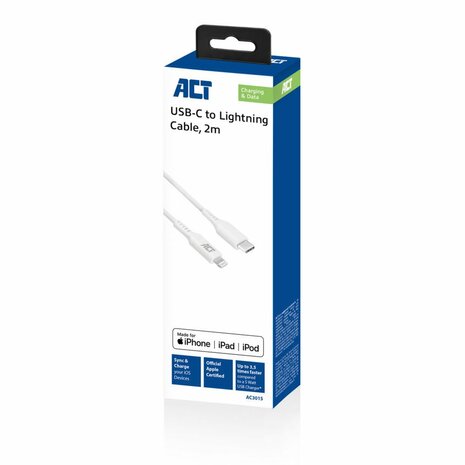 ACT AC3015 Lightning-kabel 2 m Wit