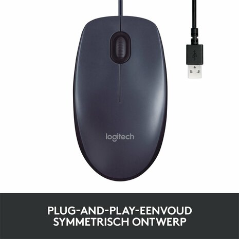 Logitech B100 | Bedrade Muis | Links- en Rechtshandig | USB-A | 800 DPI | Zwart
