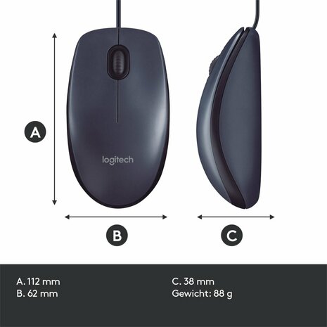 Logitech B100 | Bedrade Muis | Links- en Rechtshandig | USB-A | 800 DPI | Zwart
