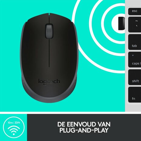 Logitech M171 | Draadloze Muis | Links- en Rechtshandig | RF | 1000 DPI | Zwart