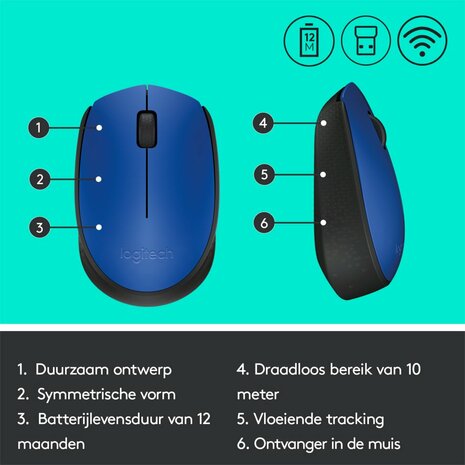 Logitech M171 muis Ambidextrous RF Draadloos Optisch 1000 DPI