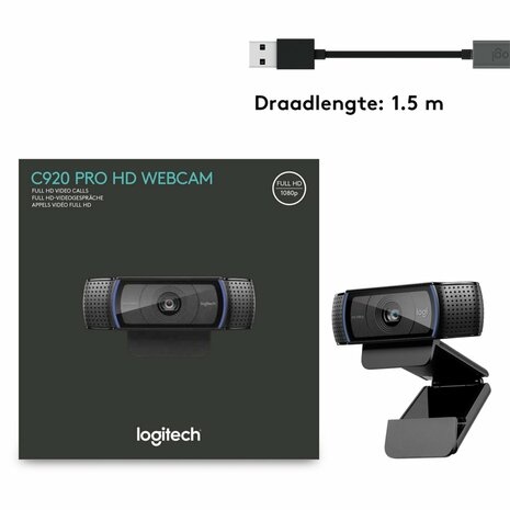 Logitech C920 HD Pro webcam 3 MP 1920 x 1080 Pixels USB 2.0 Zwart