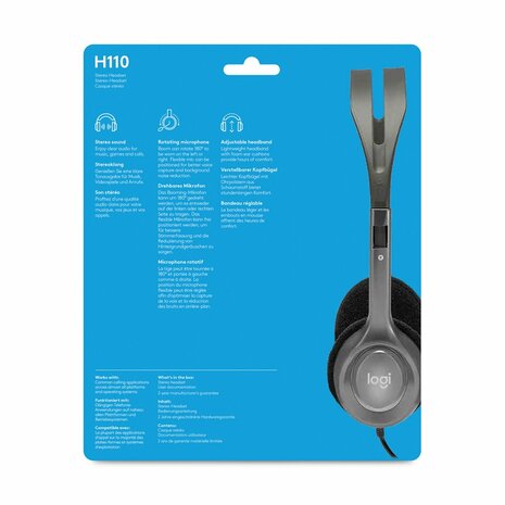 Logitech H110 | On-Ear Bedraade 3,5mm Koptelefoon met Microfoon | Zwart/Zilver