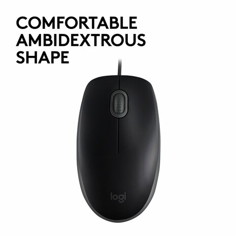Logitech B110 Silent | Bekabelde Muis | Links- en Rechtshandig | USB-A | 800 DPI | Zwart