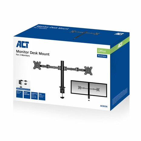 ACT AC8326 | Verstelbare Monitor-bureaubeugel | Tot 32" | Max 12kg | VESA 100x100 | 2 Monitoren