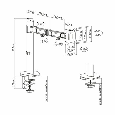 ACT AC8335 | Verstelbare Monitor-bureaubeugel | Tot 32" | Max 9kg | VESA 100x100 | 1 Monitor