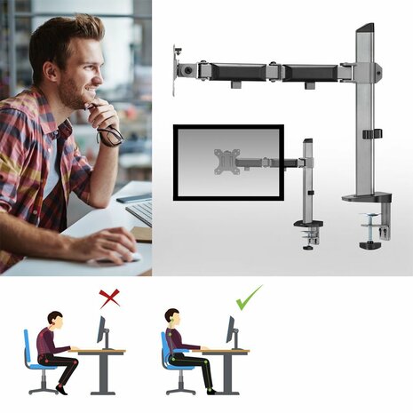 ACT AC8335 | Verstelbare Monitor-bureaubeugel | Tot 32" | Max 9kg | VESA 100x100 | 1 Monitor