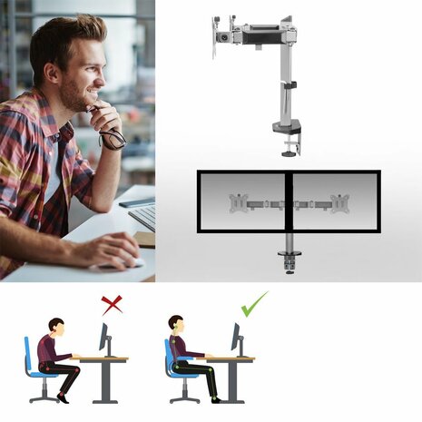 ACT AC8336 | Verstelbare Monitor-bureaubeugel | Tot 32" | Max 9kg | VESA 100x100 | 2 Monitoren