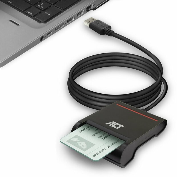 ACT AC6015 USB Smartcard eID Kaartlezer &ndash; Zwart | USB 2.0 | Geschikt voor Windows &amp; macOS