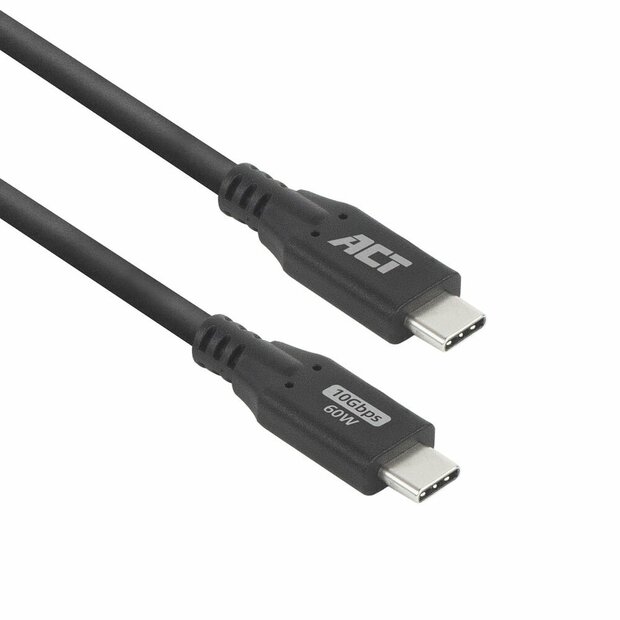 ACT | USB 3.0 Kabel | 10Gbps | 60W | USB-C naar USB-C | 2m | Zwart