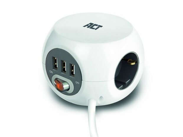 ACT AC2410 | Stekkerdoos | 3 Stopcontacten | 3 m | Binnen | Wit